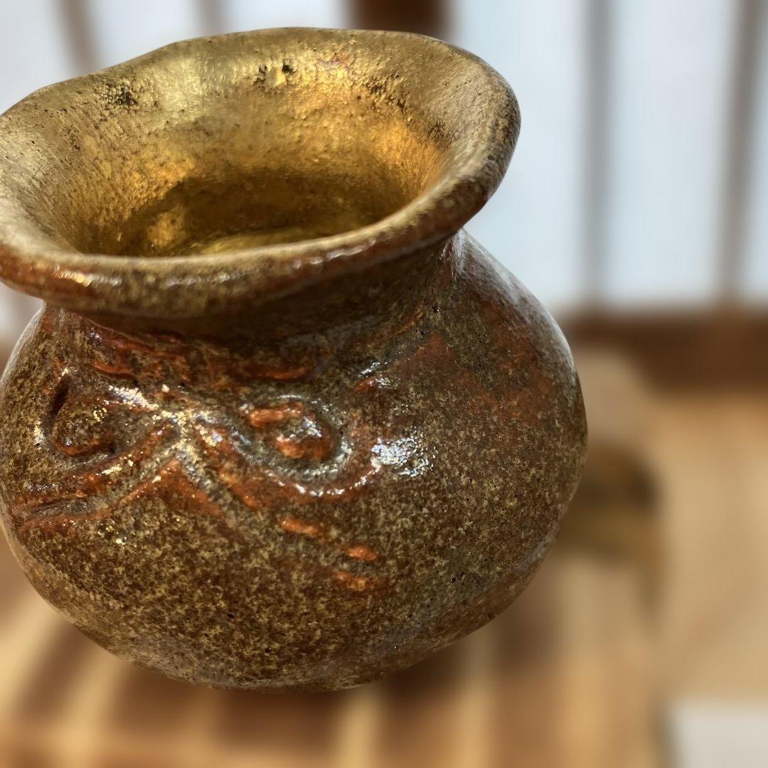 茶道具　飴楽　宝袋香合　楽印　箱書　半古斎　本体内側が金色　共箱　S62KG