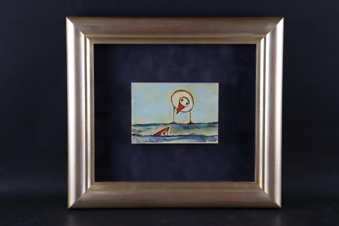 真作保証 ハンス・イヌメ 希少肉筆 板に水彩 額装 作品集・ポストカード付