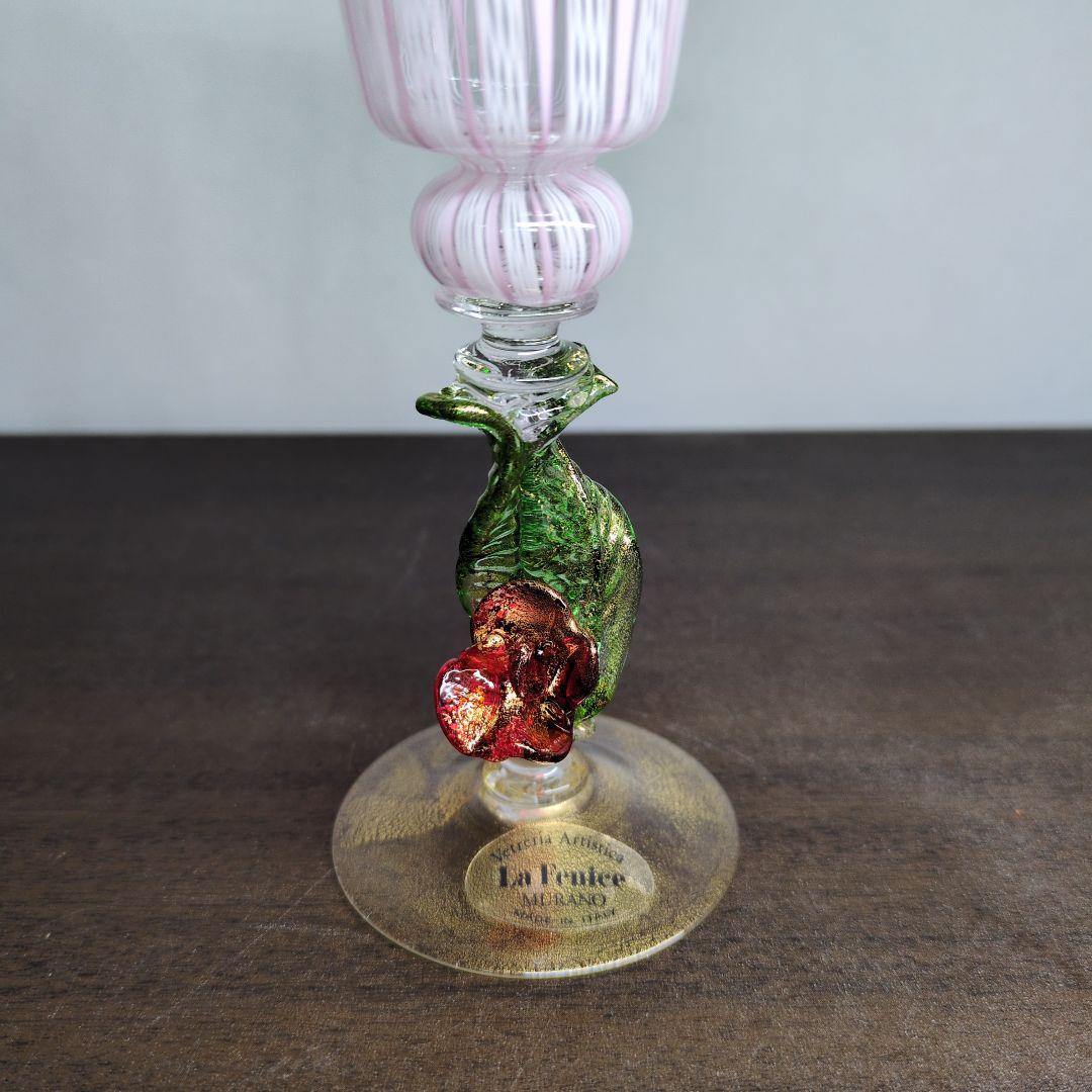 ムラーノガラス 金彩 レースガラス 花形ステム ミニグラス 酒器