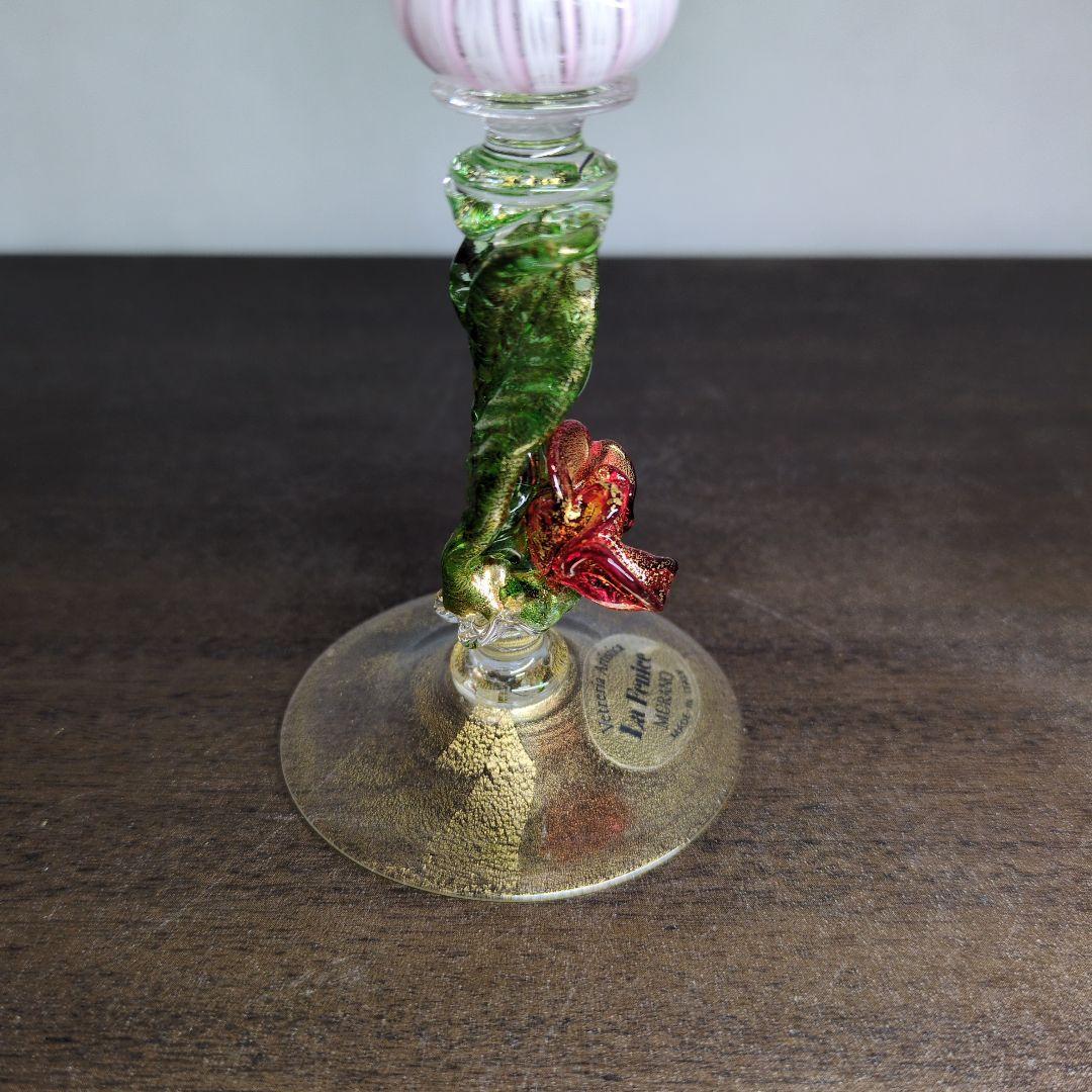 ムラーノガラス 金彩 レースガラス 花形ステム ミニグラス 酒器