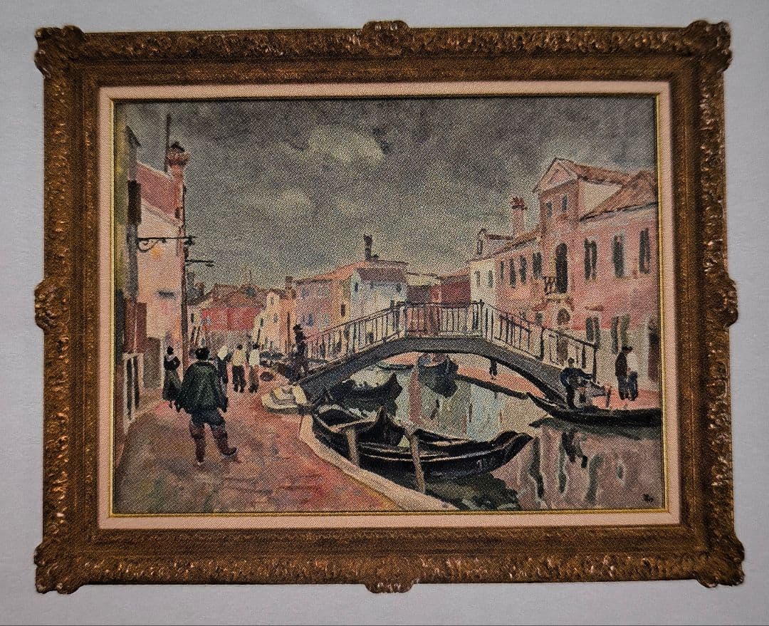 油彩画「ジェラジカ運河にかかっている橋」Vellani Marchi