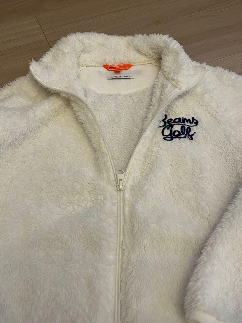 ビームスゴルフ　ジップ　ボアジャケット　ホワイト　ロゴ　ダブルジップ　Mサイズ