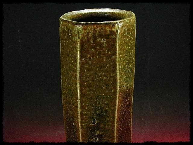 備前 大型高約43cm 面取 花瓶 井上武 太閤窯 黄ゴマ 花入 花器 茶道具