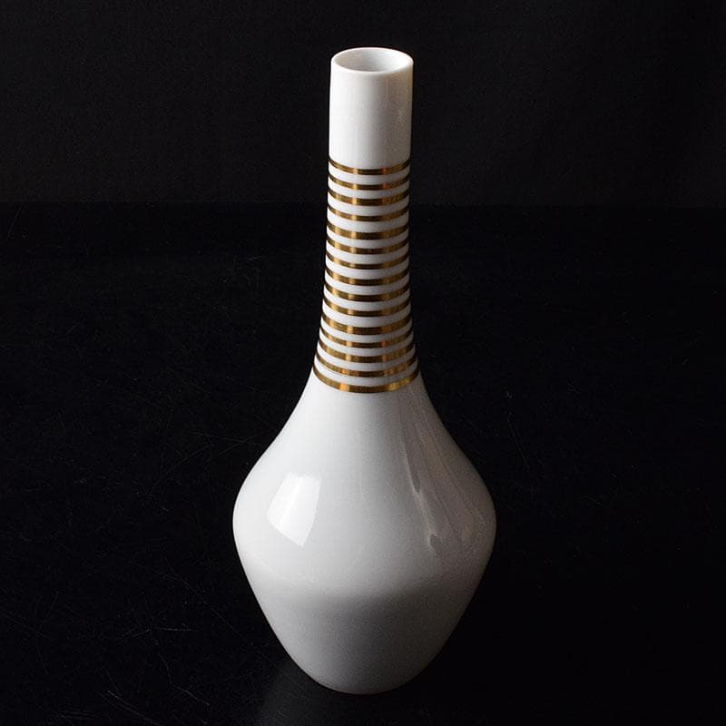 京焼　平安　三浦竹泉作　金彩　鶴首花瓶　一輪挿し　共布共箱　V　R8508