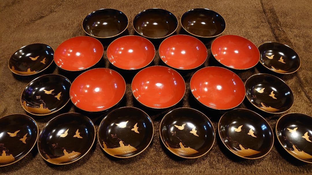 輪島塗　金蒔絵　蒔絵　波千鳥　蓋椀　１０客