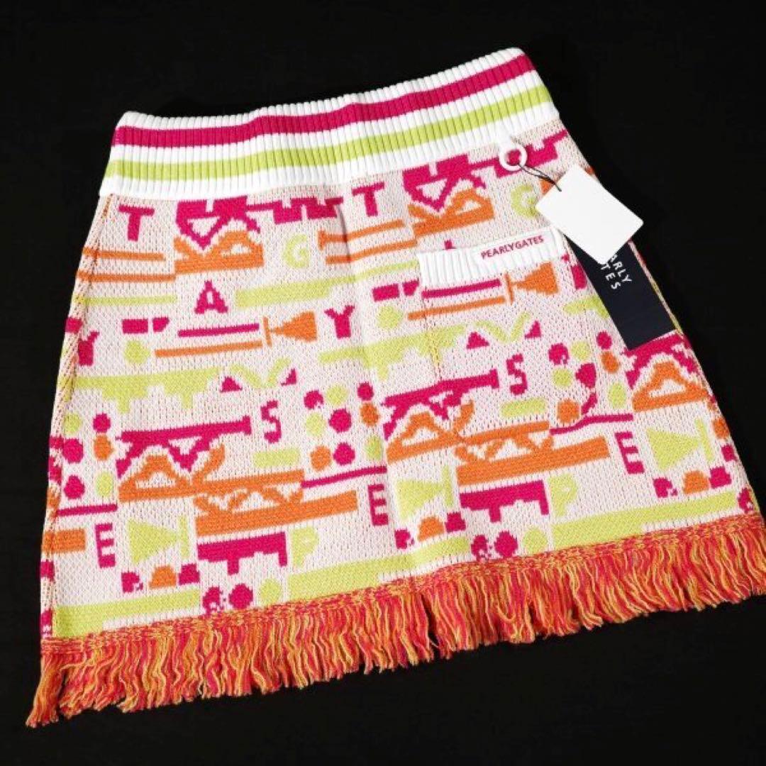 【PEARLY GATES】秋冬 ウール混 フリンジニット スカート・1番M