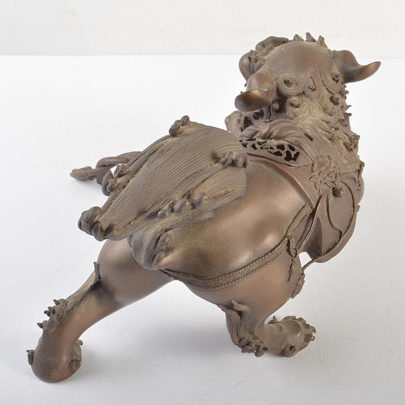 中国　古銅宣徳銅　玉乗り獅子　香炉　置物　Y　R7427