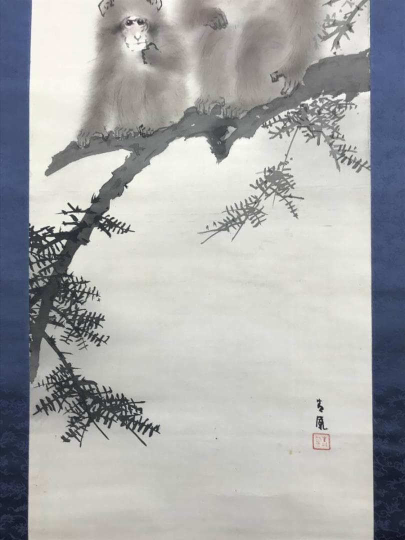 二井谷友宏）真作/望月青鳳/猿図/花鳥図/掛軸/名家伝来/AE-106