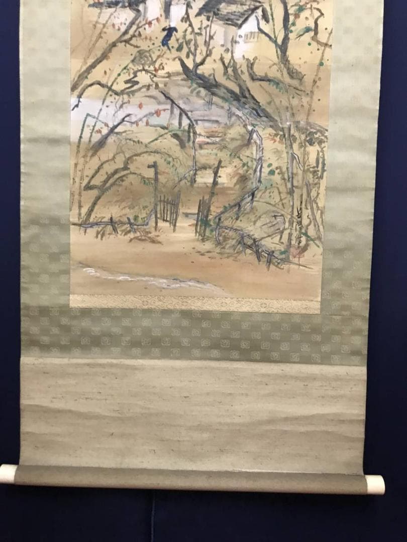 【真作】長陽/涼秋図/秋山人物図/秋景山水図/掛軸/名家伝来/AB-765