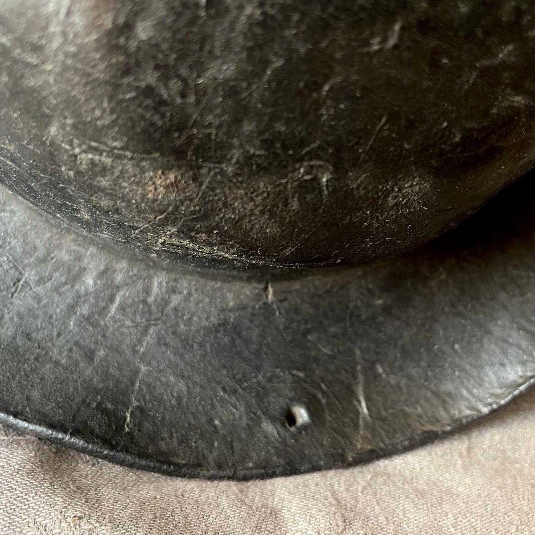 【希少】炭鉱夫帽子　レザーヘルメット　19世紀　フランスアンティーク　コレクター