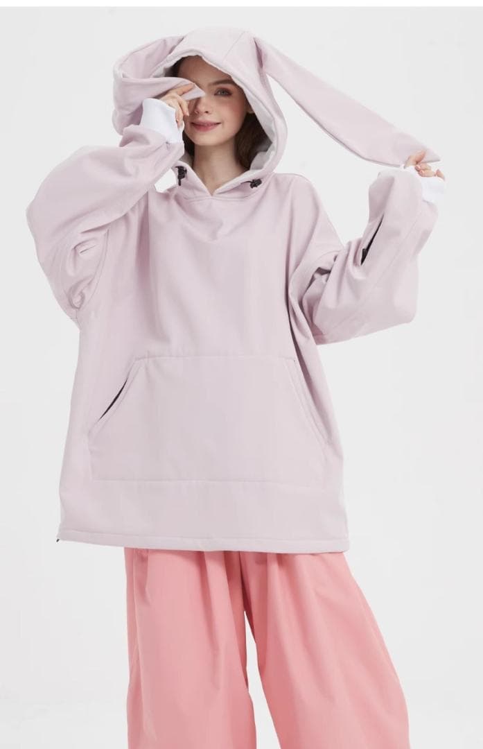 【上下セット】 スノーウェア スキーウェア レディース ピンク ウサギ耳