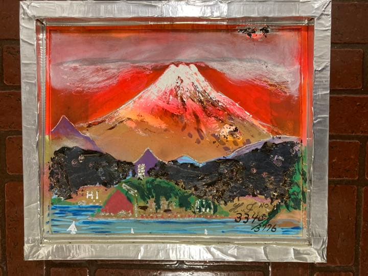 幻想絵画、空飛ぶ画家糸川裕志の富士山曼荼羅図、F６号、油絵、表、裏の二面