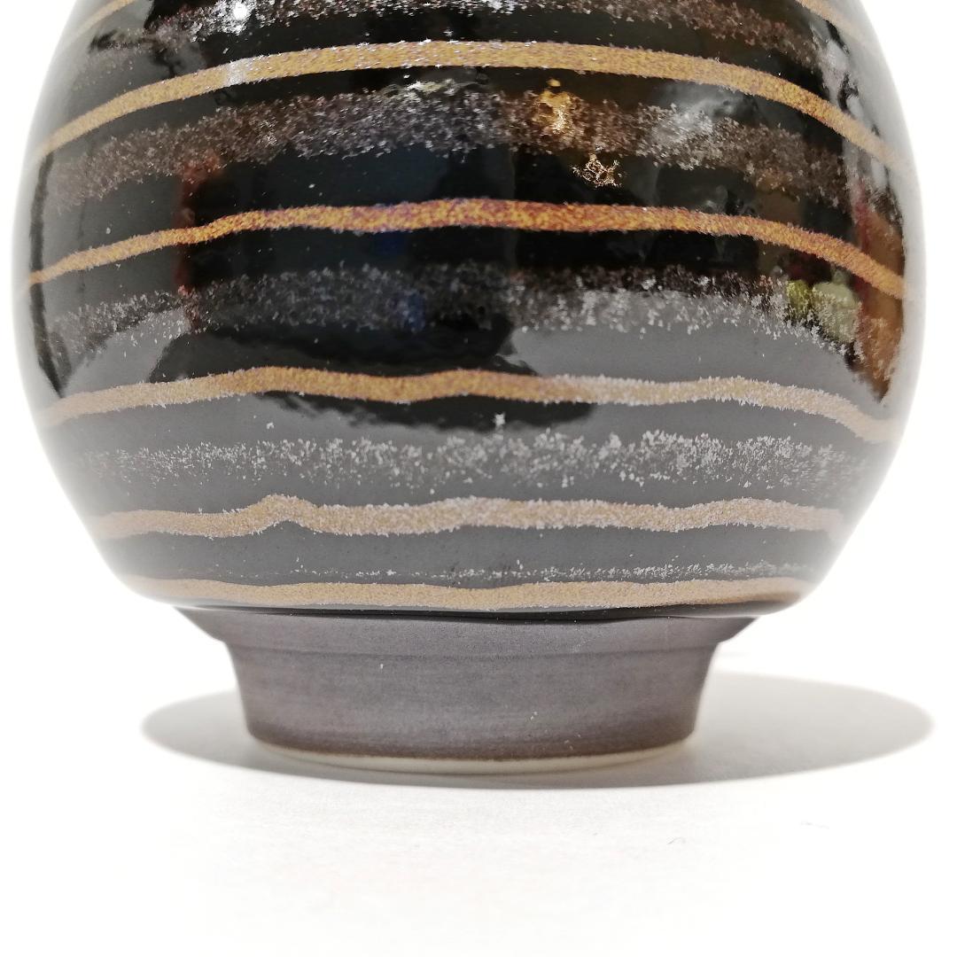 〇文化勲章受章　青木龍山　鶴首花瓶 天目渚