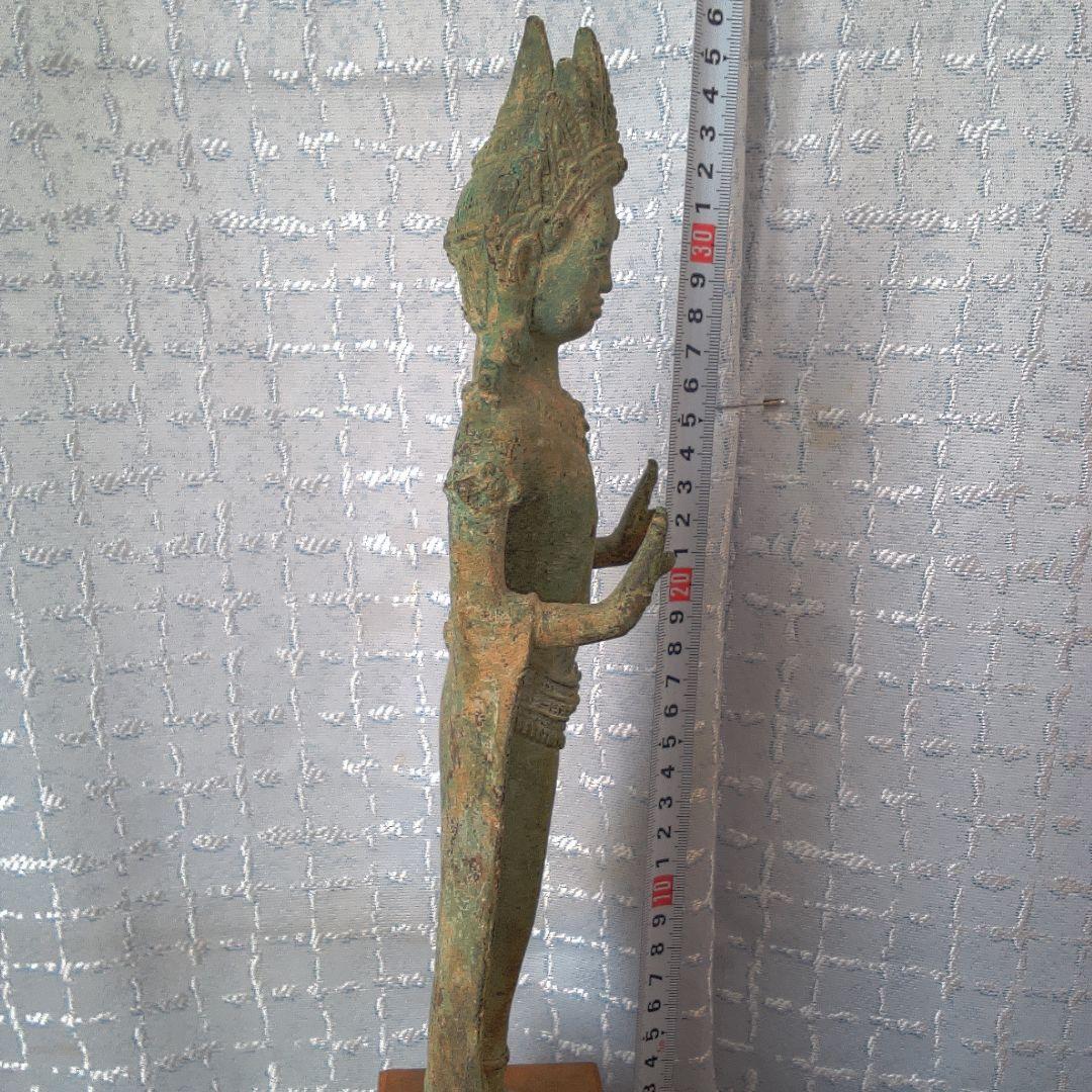 ブロンズ製仏像 約30cm 木製台座付き 古代？