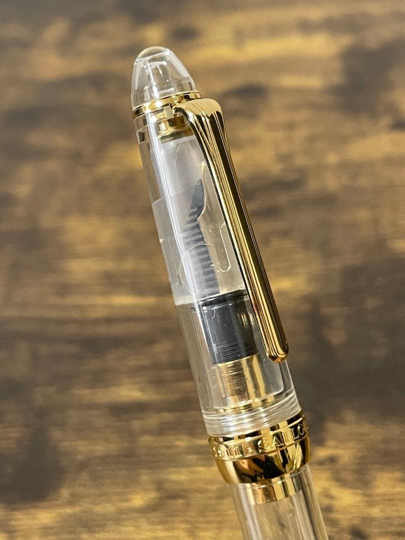 長刀　透明×ゴールド　ふでDEまんねん　NAG 万年筆　デモンストレーター