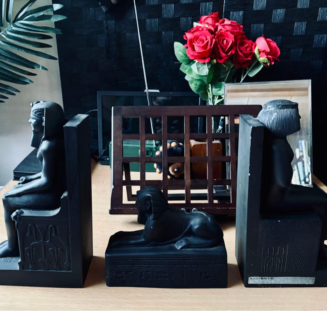 エジプトブームに！エジプトインテリア置物彫刻セット 中型 黒