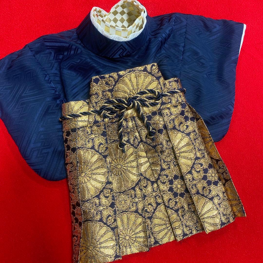 即納✨犬の袴✨犬用本格袴セット 紺×金 S 西陣織金襴生地　犬服