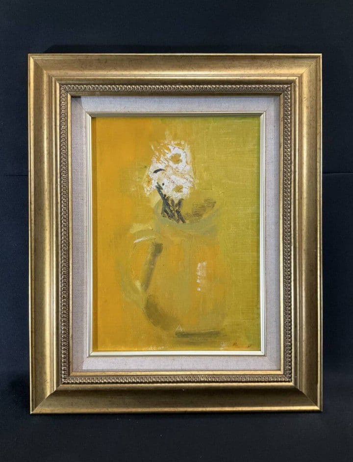 サインあり・綾乃油彩『花』F4号額付