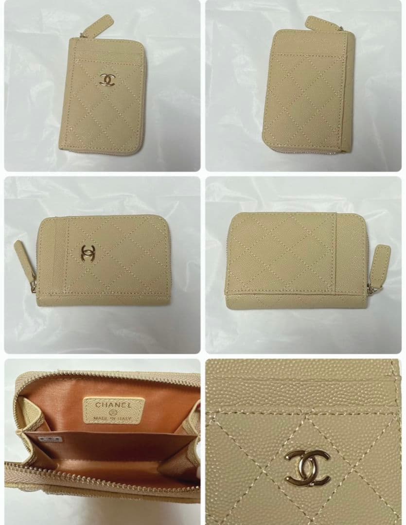CHANEL ベージュ本革レザー キルティング ケース財布新品