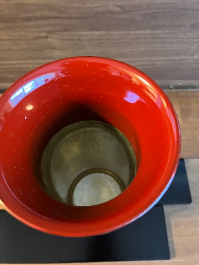 漆器の能作　輪島塗　 古代朱　沈金　昇陽松　朝顔形花生