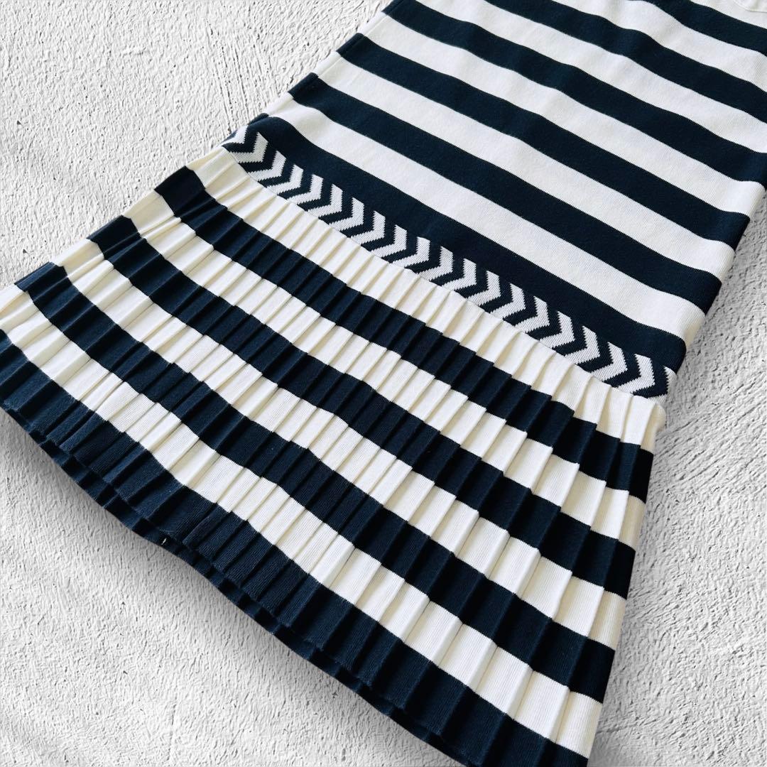 【美品】パーリーゲイツ 薄手ニット ワンピース ボーダー プリーツ スカート