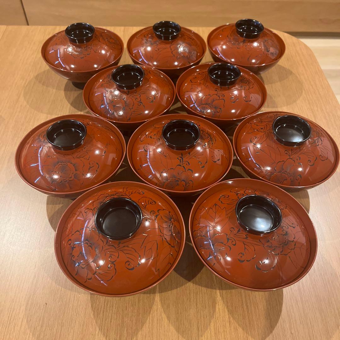 輪島塗蓋付き漆器椀　10客