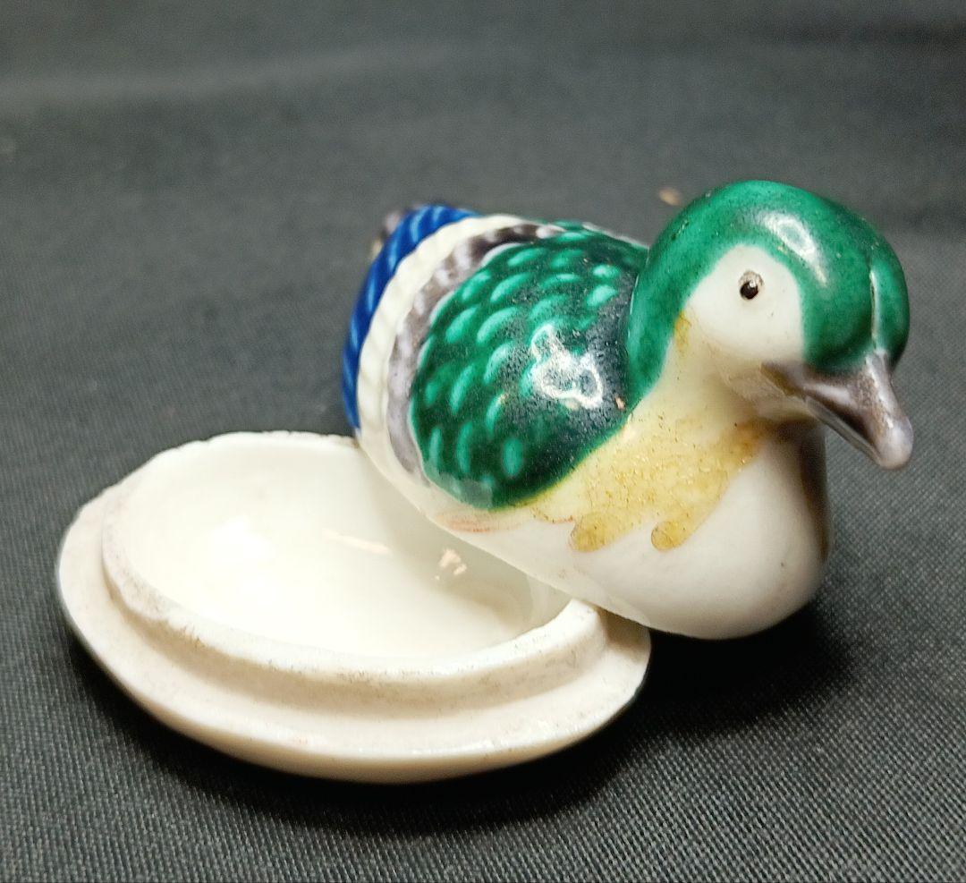 九谷焼　おしどり　香合　桐箱有　本体に花押有