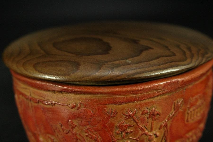 古い 西洋陶磁 朱泥 人物紋 茶器 桑蓋 茶道具伝来(K-YC381)