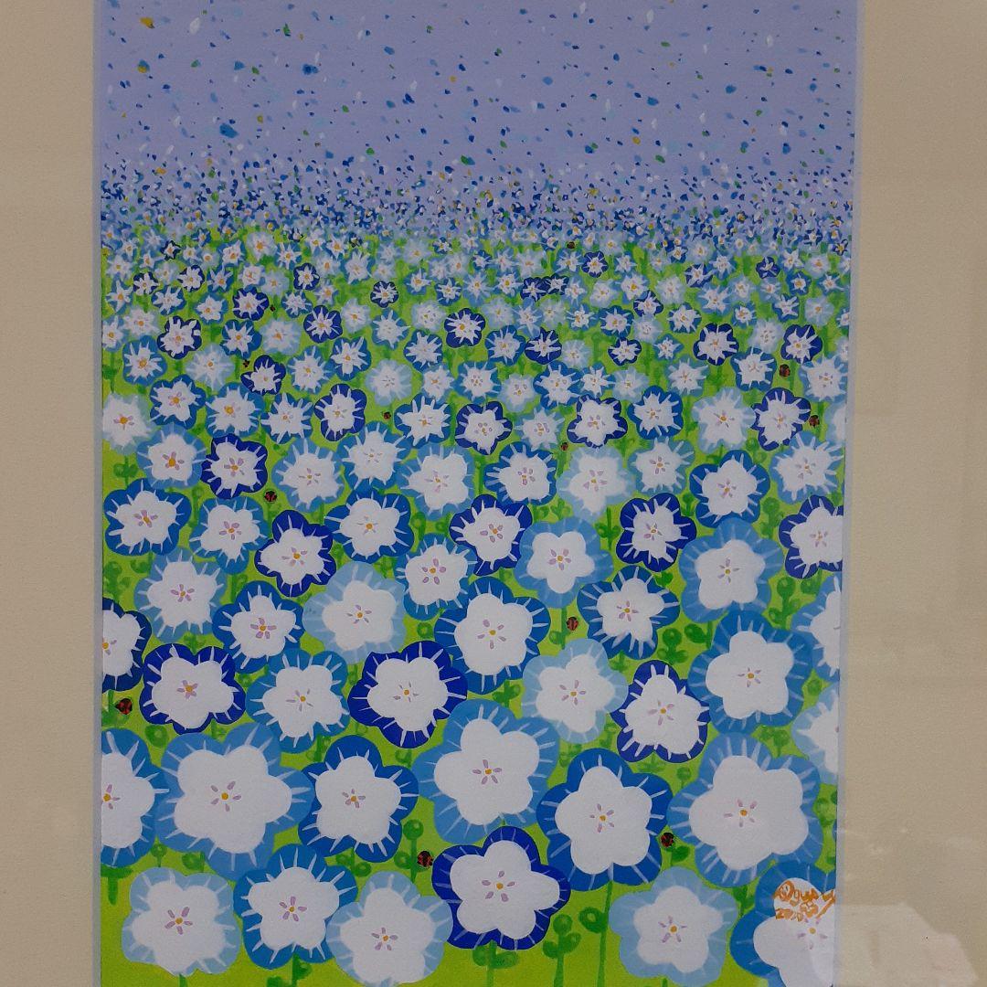 ハッピーネモフィラ畑　2019年　アクリルガッシュ　小楠アキコ作品