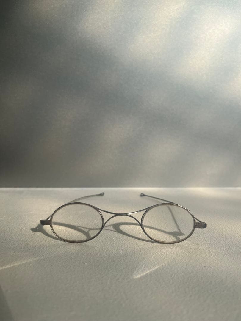 フランス　アンティーク　オーバル型　丸メガネ　Xブリッジ　おまけケース