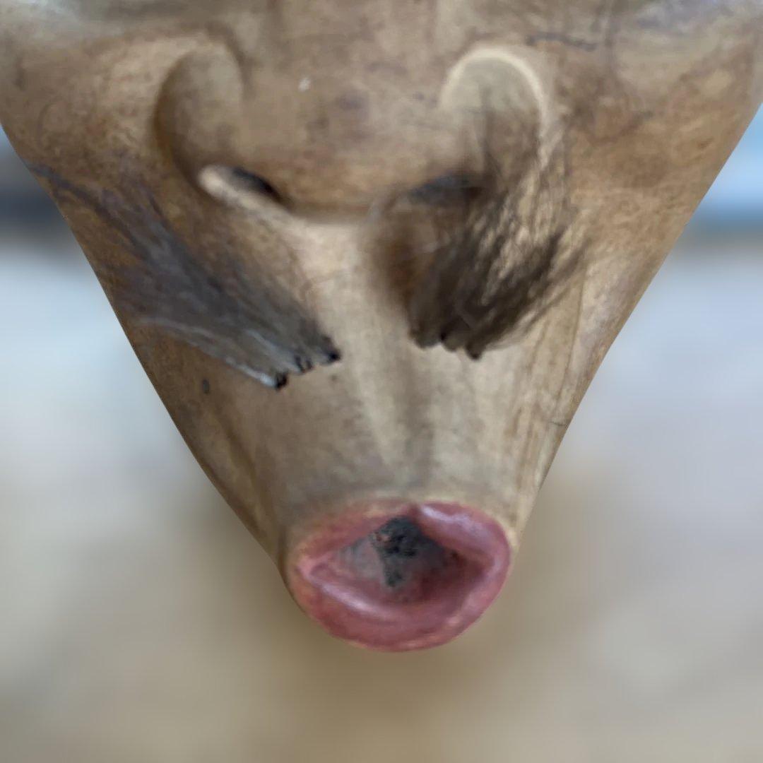 手彫り　木彫彩色　ひょっとこ　髭あり