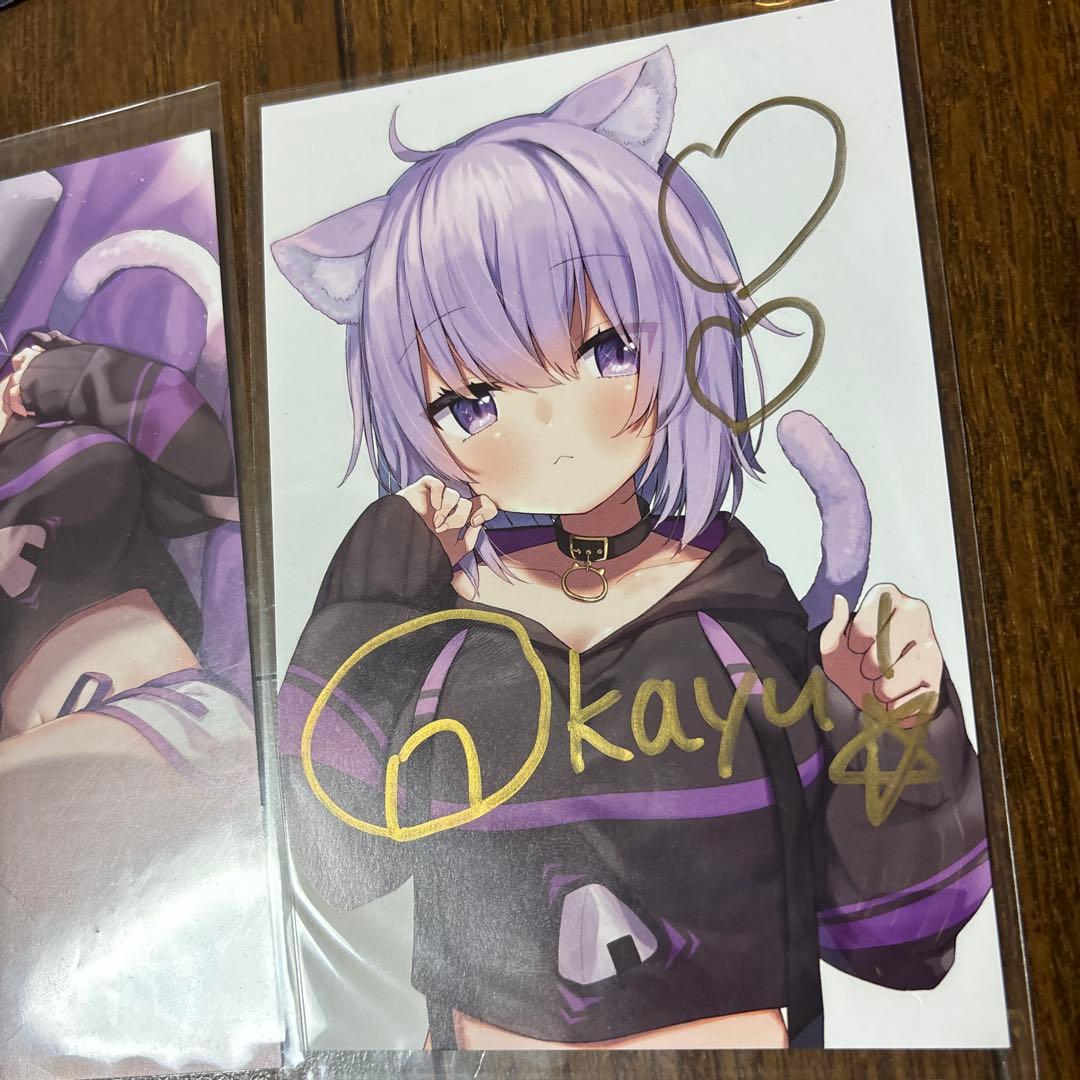 ホロライブ 猫又おかゆ60万人記念セット+直筆サインイラストポストカードもう一枚