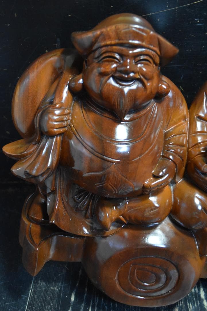 h*a様 七福神　大黒天　恵比寿　木彫り　木製　大型　置物　約W45㎝、H40㎝