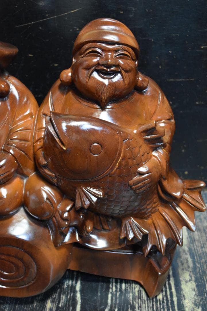 h*a様 七福神　大黒天　恵比寿　木彫り　木製　大型　置物　約W45㎝、H40㎝