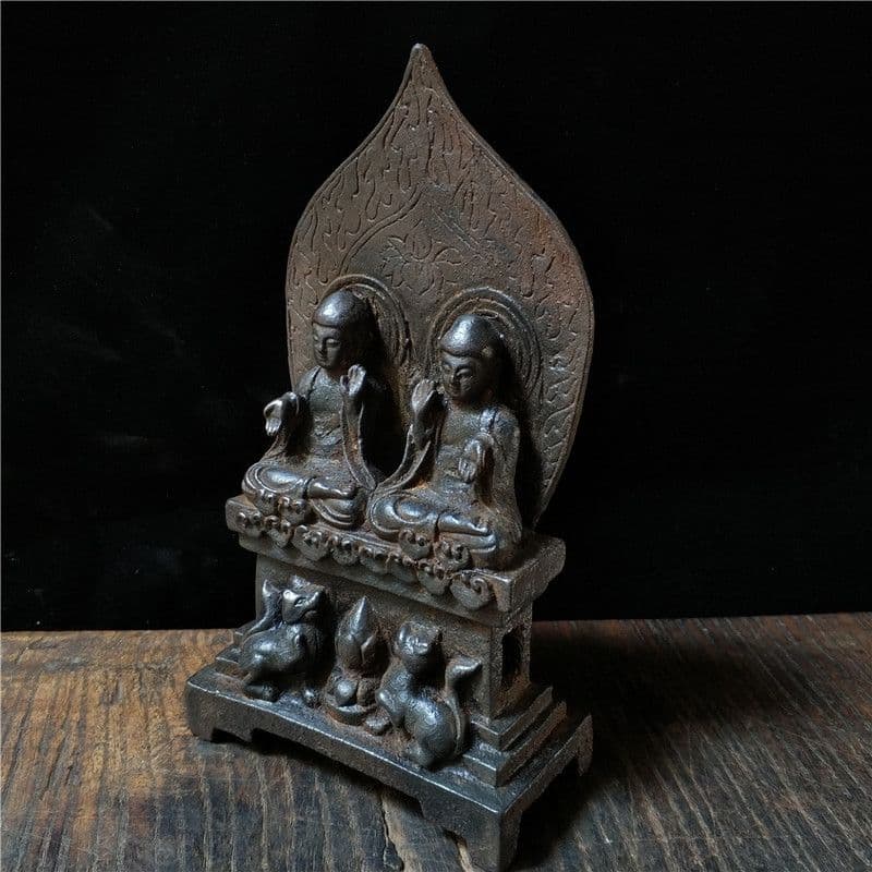 鉄器 鉄仏 二仏坐像 仏教美術 仏像 装飾品 現代工芸品美術品 置物