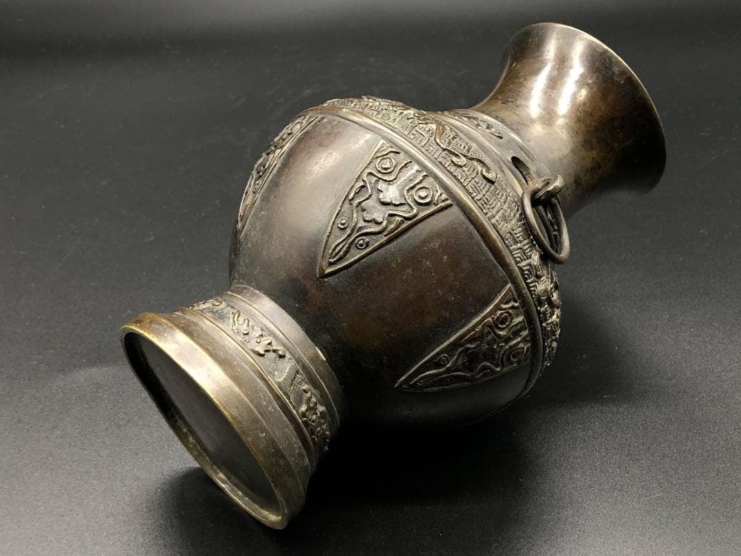 【 雨龍図銅花瓶 】 江戸期花入 蔵出品 　　K1205I