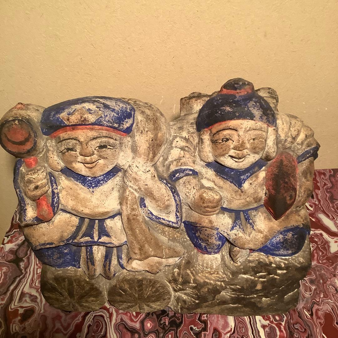 江戸期・祀り福神「恵比寿・大黒天」民衆信仰・七福神・財運福徳・邪気祓い・彩色石彫