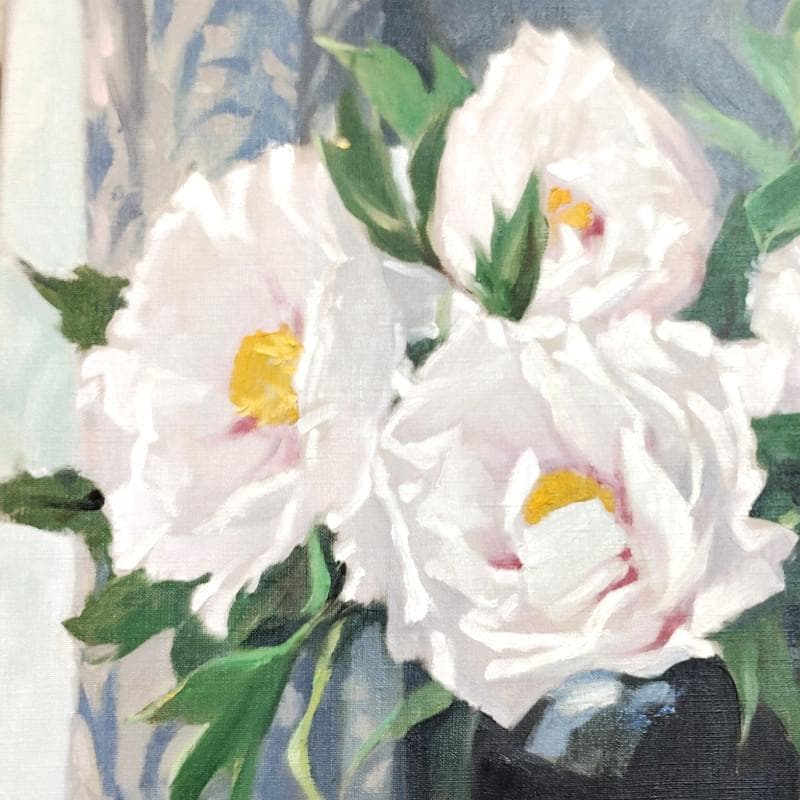 ☆山岸正巳☆「窓辺 牡丹」油絵　F10号　1977年制作　未使用額！