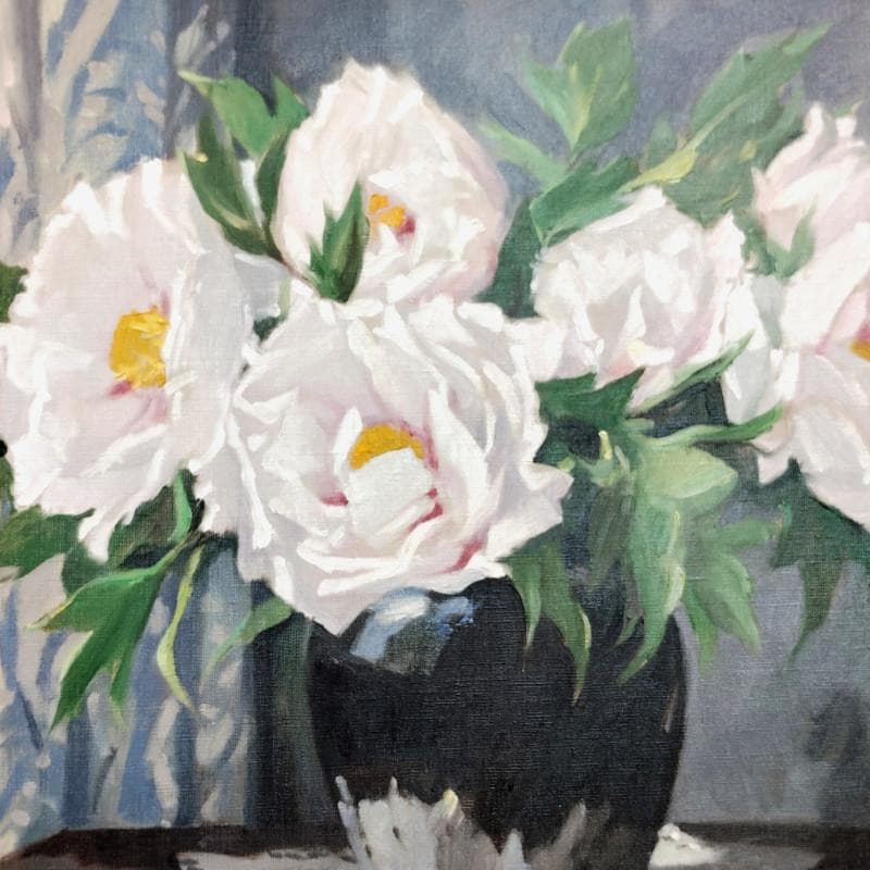 ☆山岸正巳☆「窓辺 牡丹」油絵　F10号　1977年制作　未使用額！