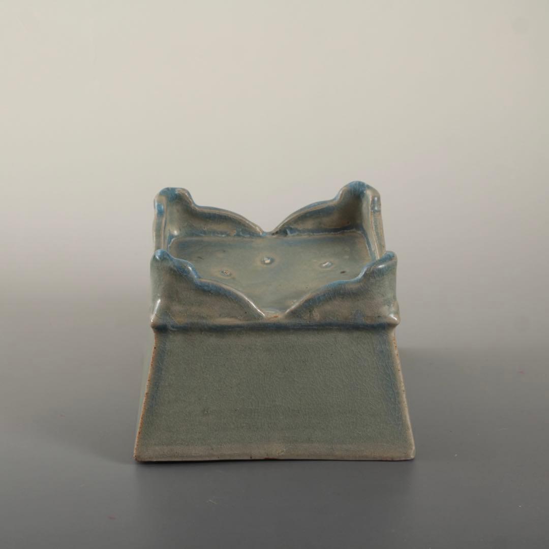 天晴釉 四方形 香炉 倣古 仿汝釉 清朝期？ 中国美術 青磁香炉 古美術 古道具