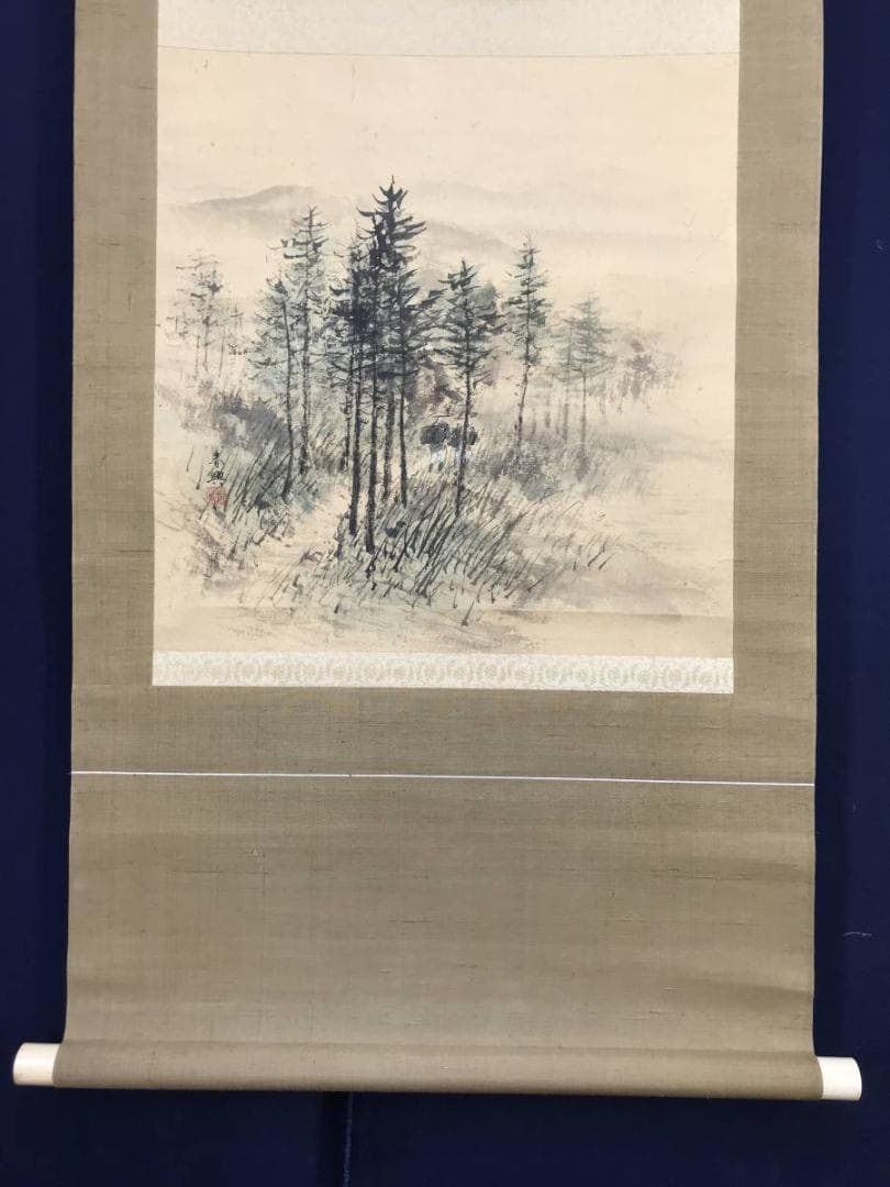 【真作】春興/山水図/林間旅行図/春景旅行図/横物/掛軸/名家伝来/AC-79