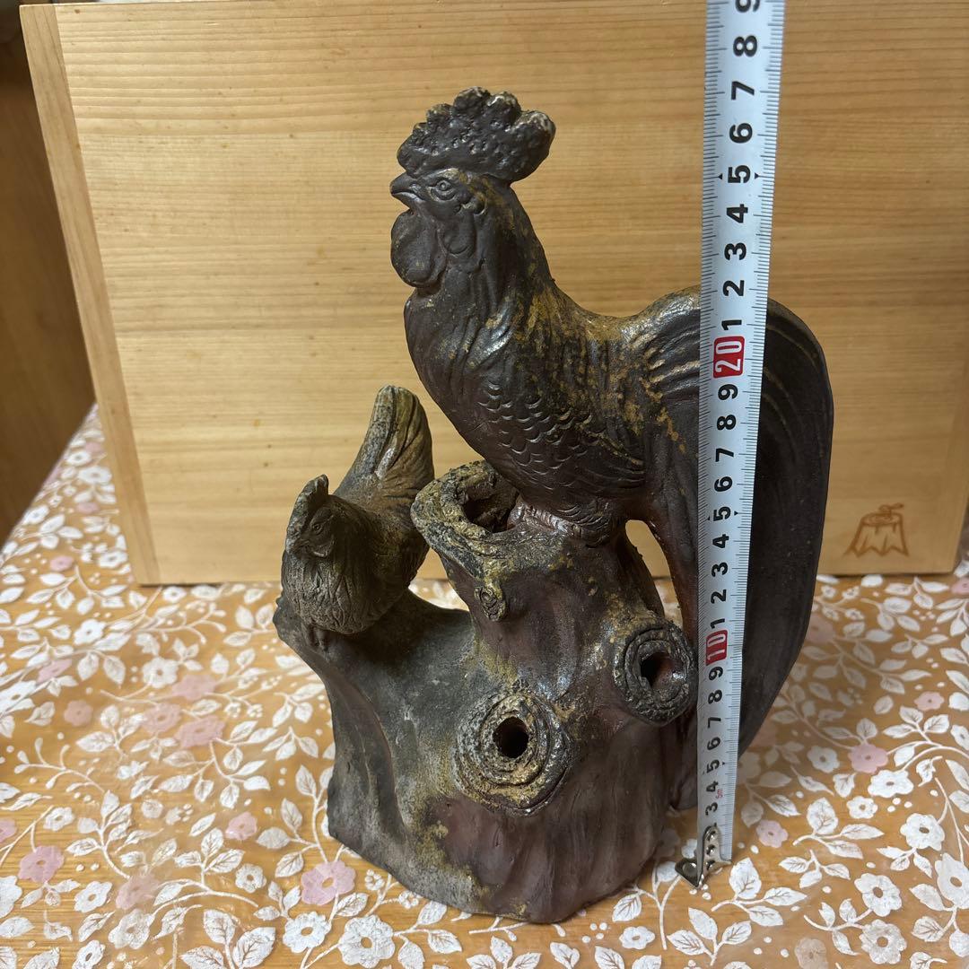 藤原陶臣 備前焼 双鶏の置物