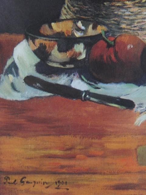 ポール・ゴーギャン、果物、籠、ナイフのある静物、希少な画集より