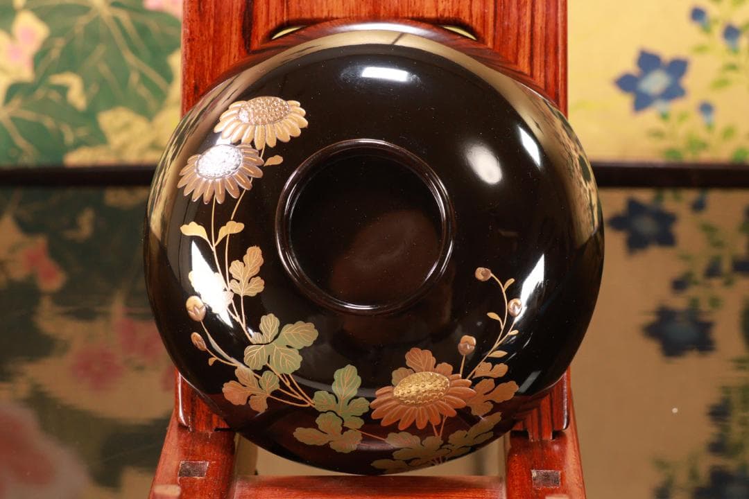 BJ119　時代輪島塗　図替わり　草花蒔絵　吸物椀　五客　木製 懐石 菓子