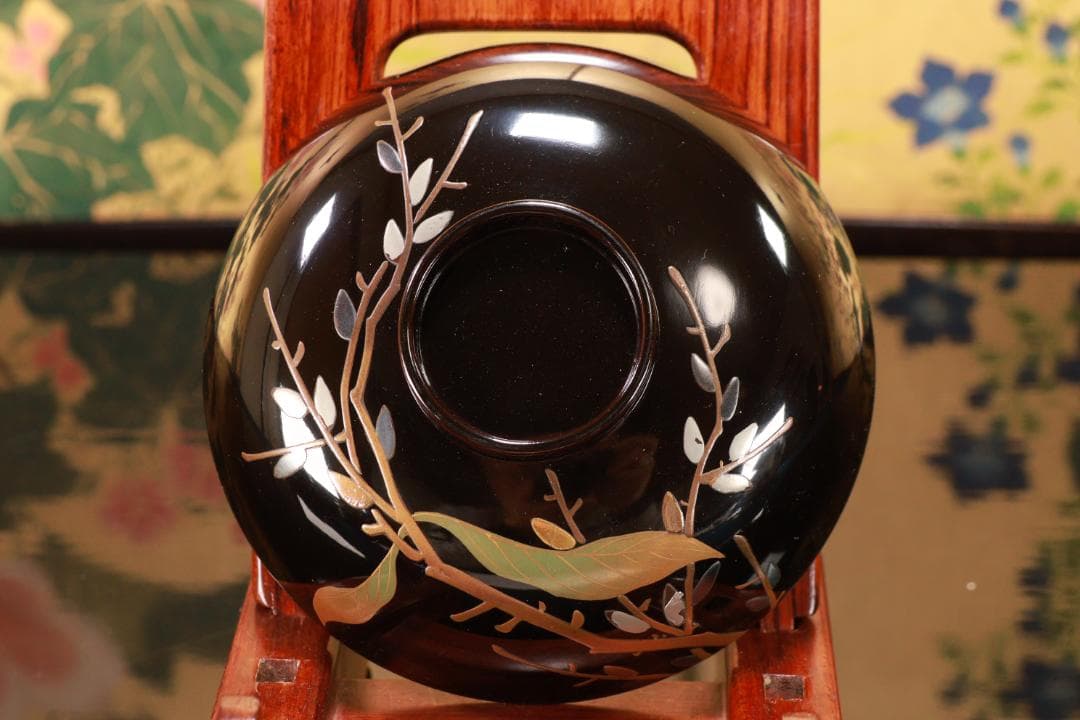 BJ119　時代輪島塗　図替わり　草花蒔絵　吸物椀　五客　木製 懐石 菓子