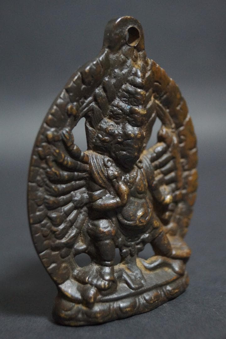 オールドチベット仏教 銅製 ドルジェマハカラカラチャクラ仏像 お守り仏像 懐中仏