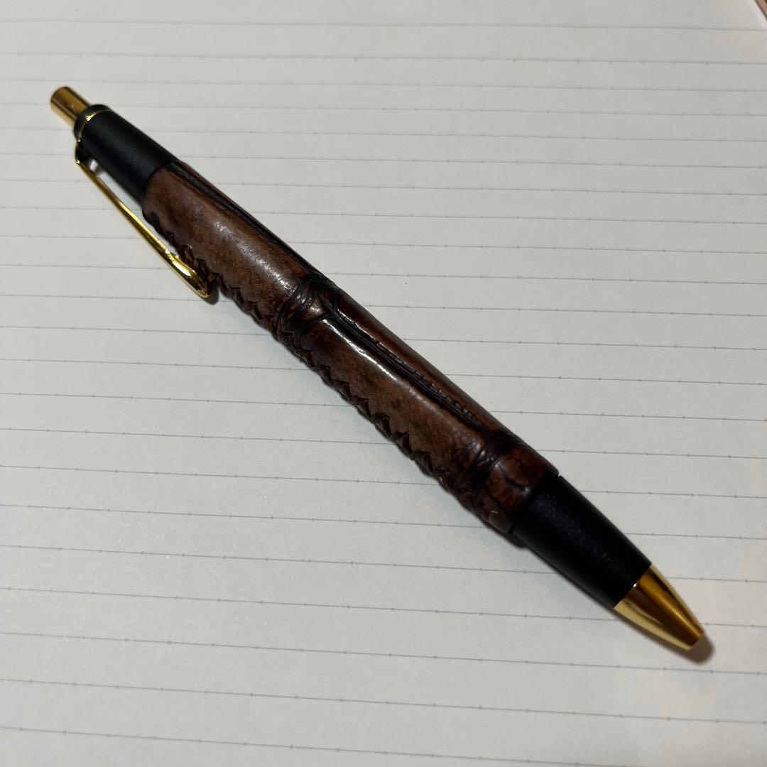 シックザール 革軸ペン 真鍮金具 クロコダイル ダークブラウン シャーペン