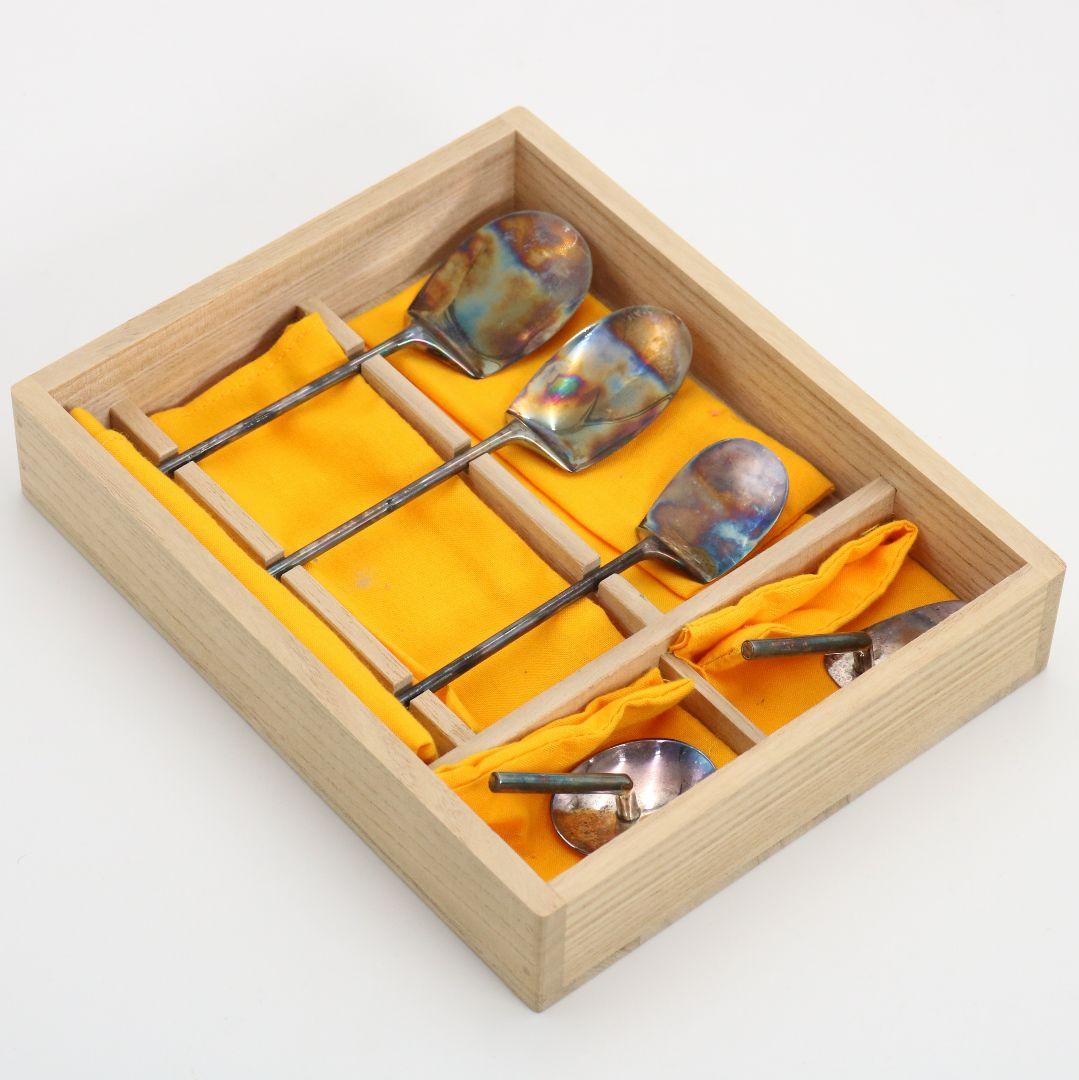 加州 興風園 手造南鐐 灰仙灰匙 純銀刻印 共箱 92g 茶道具　V861　N6