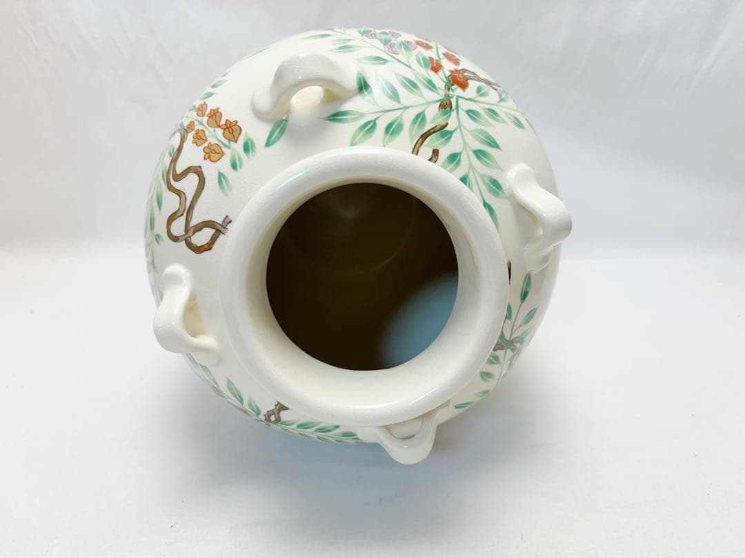 未使用 茶道具 菁宝作 仁清写 藤 飾壺 口覆仕服 網 飾り紐3本 口紐付共箱