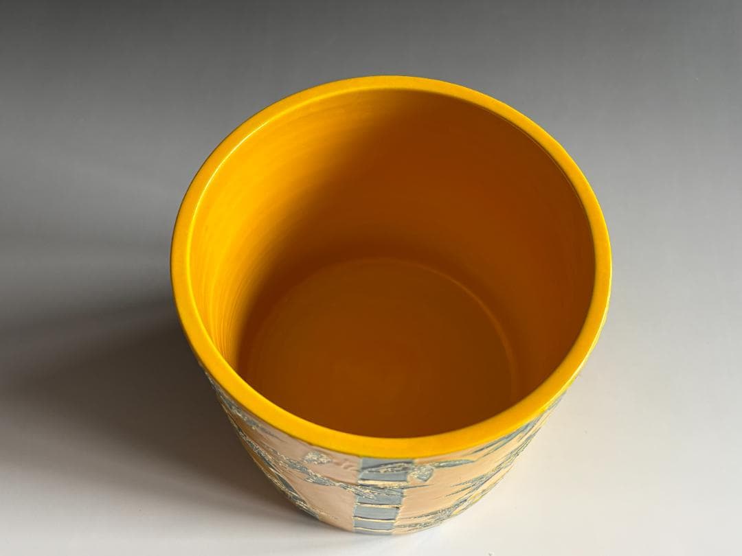 昭阿弥　黄交趾　一重口　竹の絵水指　茶道具